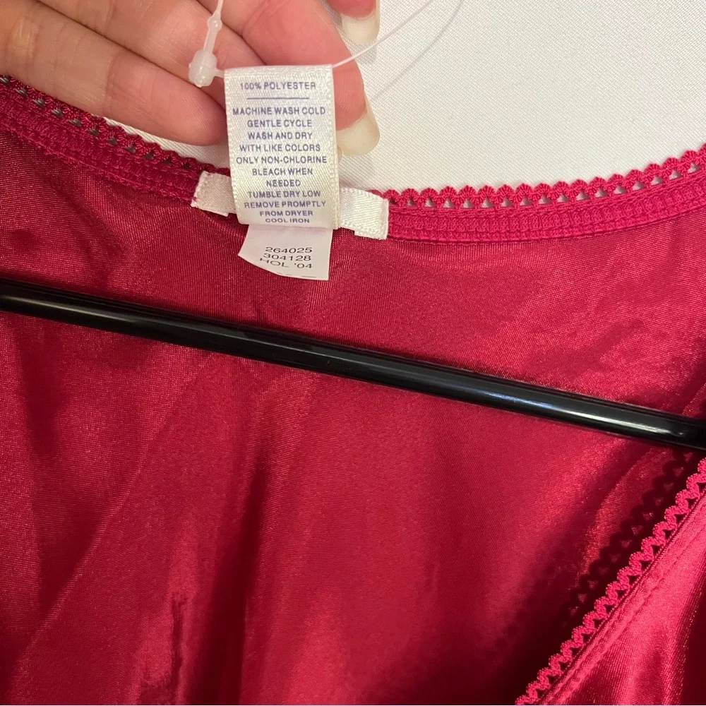Vintage Y2K Old Navy Top L Pink Satin Babydoll Empire Waist Tie Bow V Neck